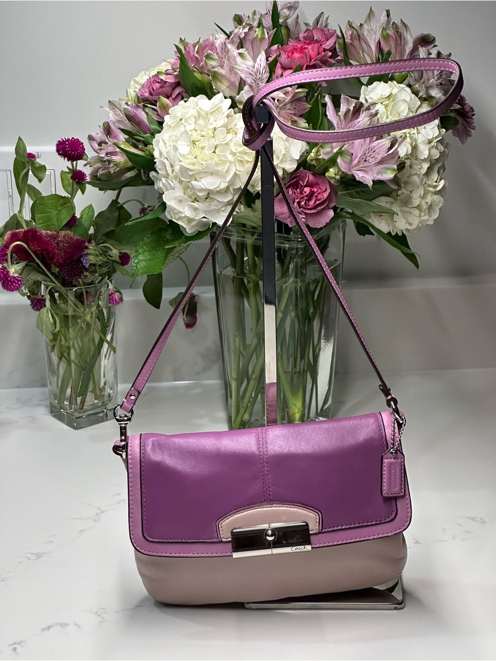 Coach Two-Tone Purple & Blush Leather Shoulder Bag